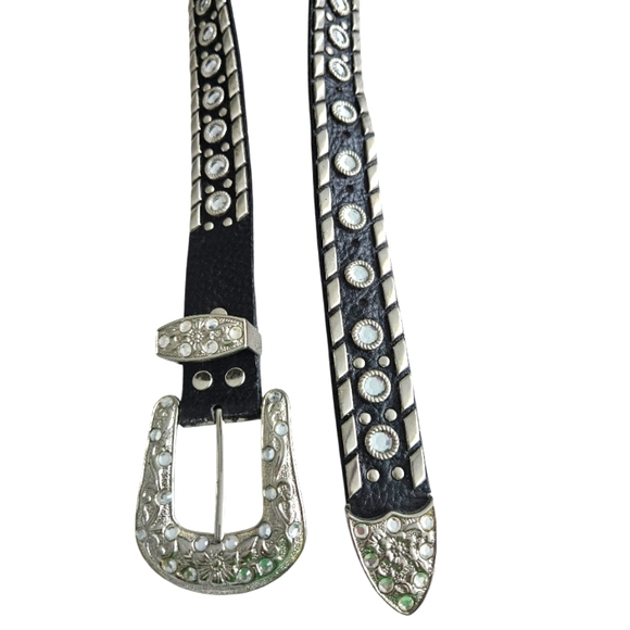 The Unbranded Brand Accessories - Black and Silver Rihnstone Studded  Embellished Belt Unisex